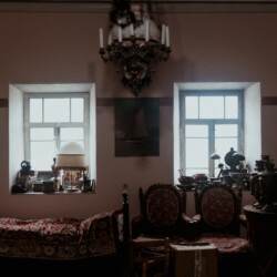 A room filled with furniture and a chandelier